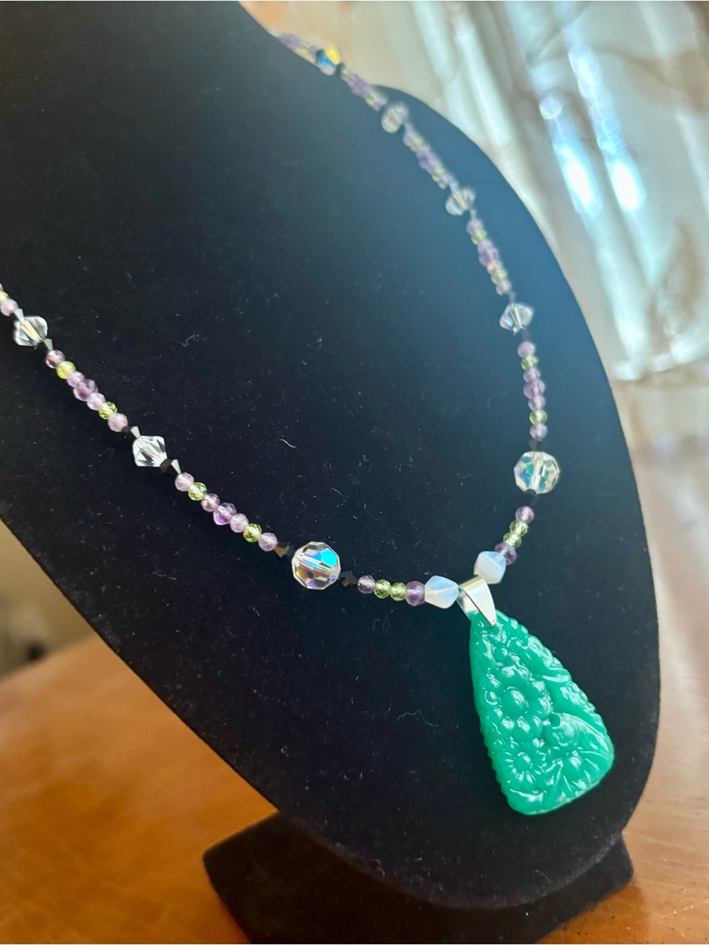 Handcrafted crystal and Jade necklace.